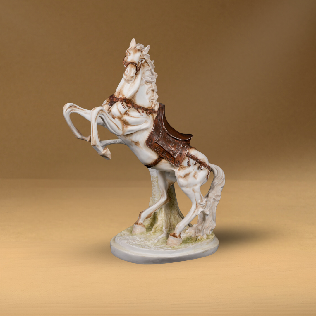 Royal Galloping Horse Sculpture in white marble