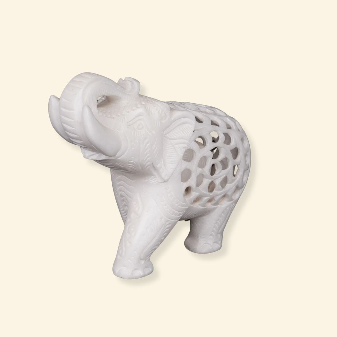 Italian Net Carved Marble Elephant Table Set (2 Pcs)