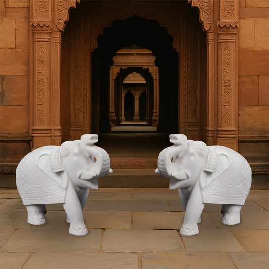 White Marble Indian Elephant | Handcrafted Symbol of Wisdom & Strength
