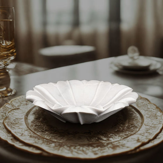 White Marble Lotus Urli | Multipurpose Bowl for Living Room & Kitchen