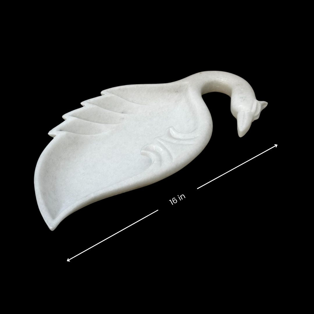 Cuenco de mármol blanco con forma de pavo real | Centro de mesa elegante y decoración artística de lujo