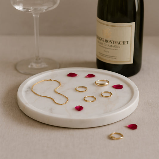 Plato circular minimalista de mármol blanco | Elegante acento multiusos