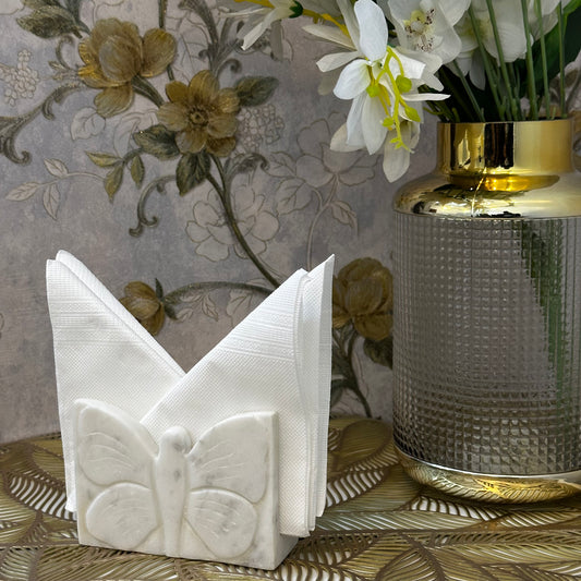 White Marble Butterfly Tissue Paper Holder