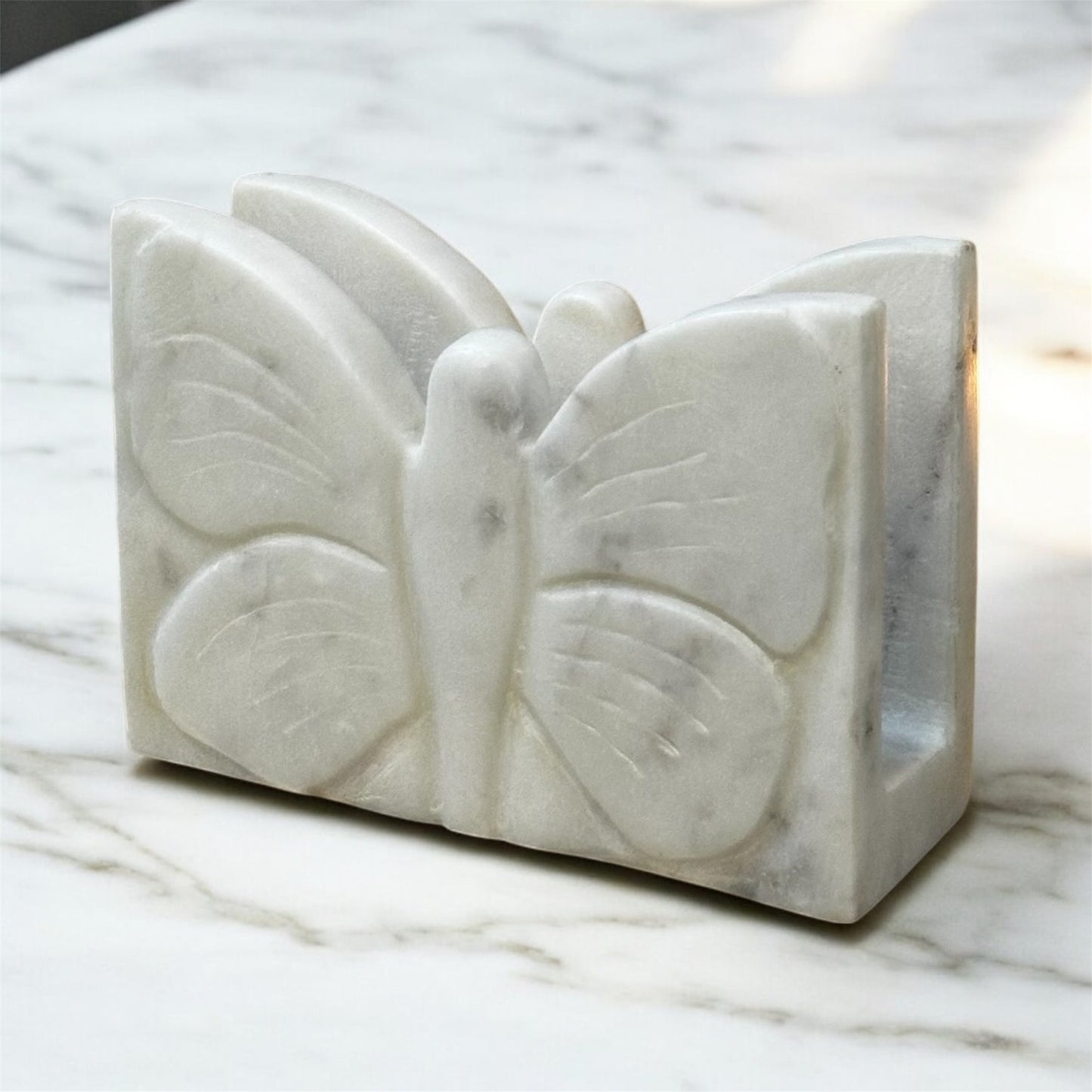 White Marble Butterfly Tissue Paper Holder