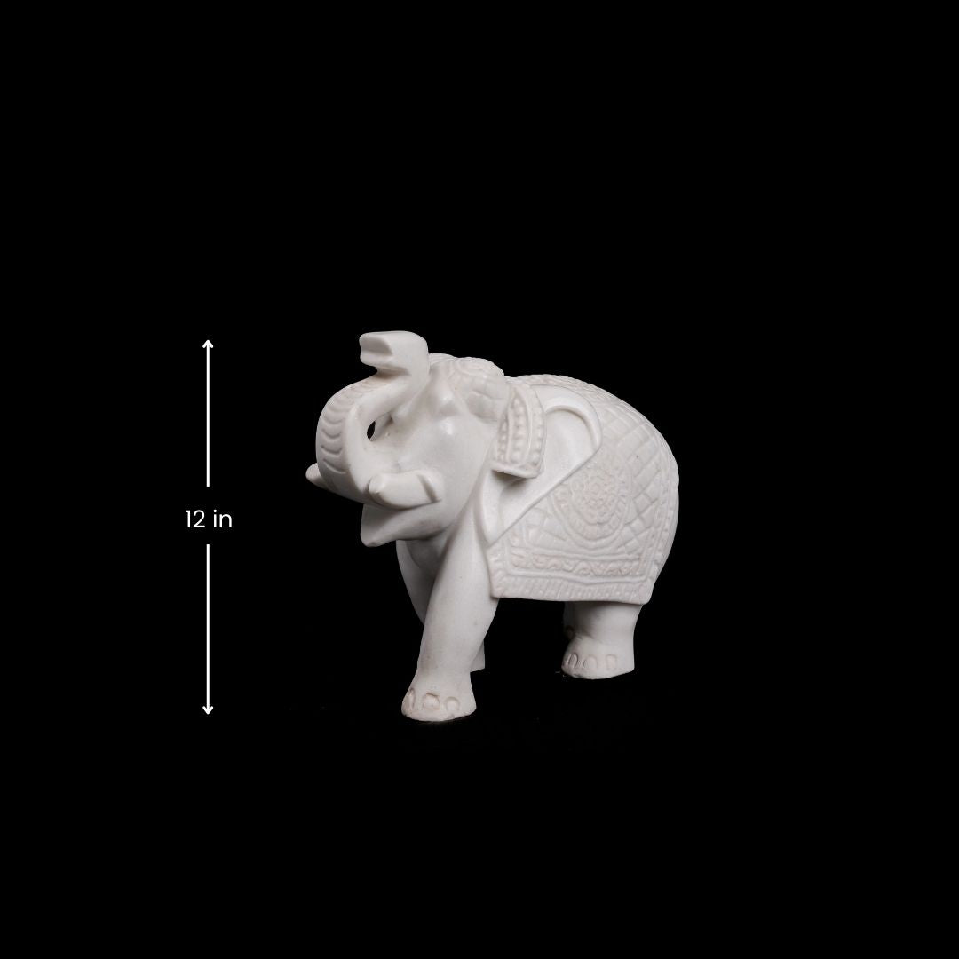 White Marble Indian Elephant | Handcrafted Symbol of Wisdom & Strength