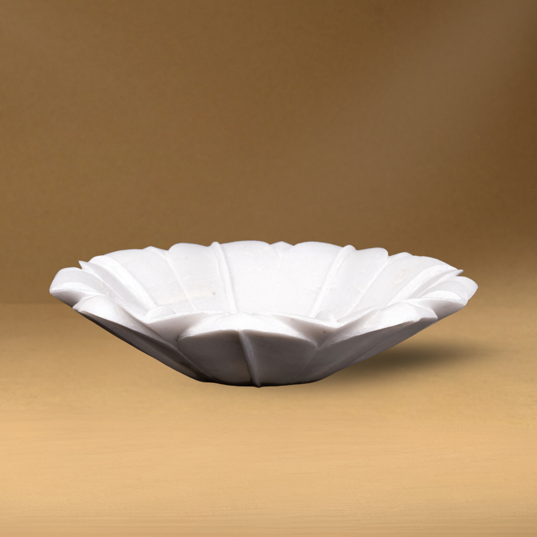 White Marble Lotus Urli Multipurpose Bowl