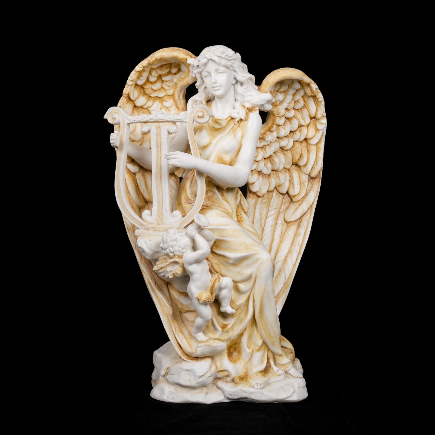 Heavenly Angel with Harp Sculpture