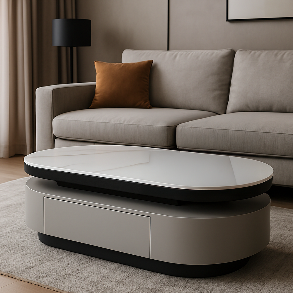 Mesa de centro con efecto mármol blanco de dos tonos