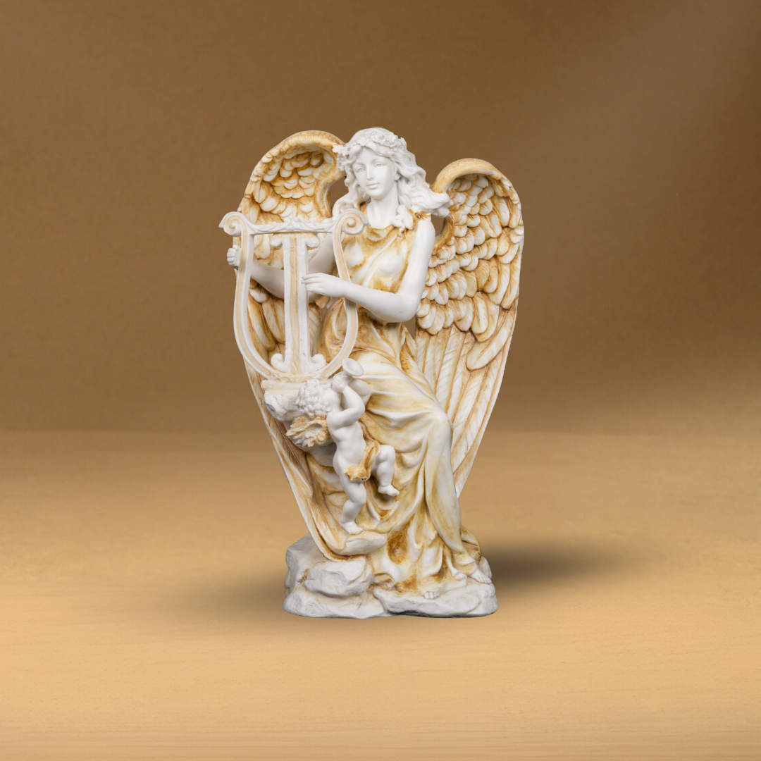 Heavenly Angel with Harp Sculpture