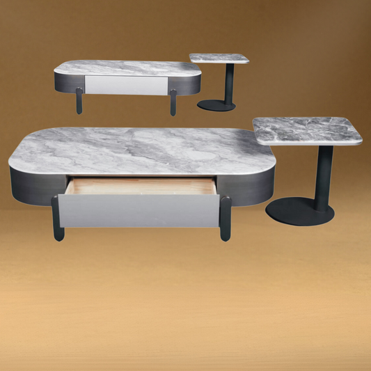 2 Pc Grey Marble Effect Coffee Table