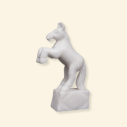 All White Marble Table Standing Horse | Set of 2 Elegant Sculptures