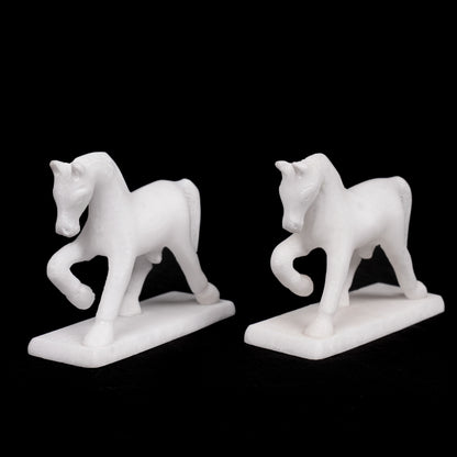 All White Marble Table Running Horse