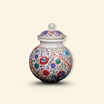 Jarrón de mármol blanco con estampado étnico de Agra | Decoración elegante para el hogar