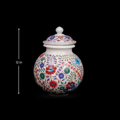 Jarrón de mármol blanco con estampado étnico de Agra | Decoración elegante para el hogar