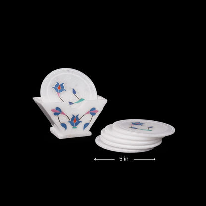 Posavasos con incrustaciones de mármol blanco con motivos florales | Decoración de mesa de primera calidad