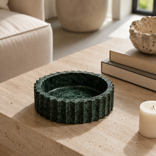 Verde Marble Inverted Fluted Bowl | Handcrafted Scalloped Décor Bowl