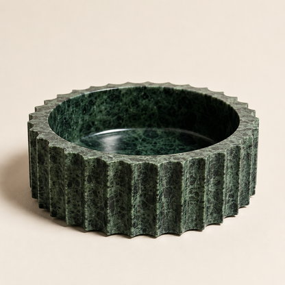 Verde Marble Inverted Fluted Bowl | Handcrafted Scalloped Décor Bowl