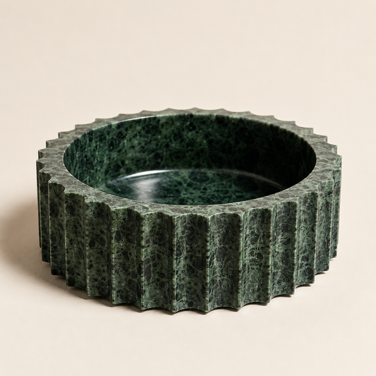 Verde Marble Inverted Fluted Bowl | Handcrafted Scalloped Décor Bowl