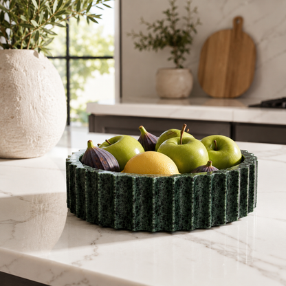 Verde Marble Inverted Fluted Bowl | Handcrafted Scalloped Décor Bowl