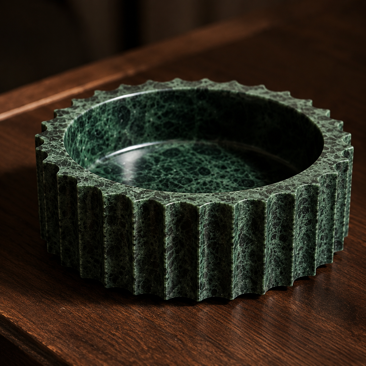 Verde Marble Inverted Fluted Bowl | Handcrafted Scalloped Décor Bowl
