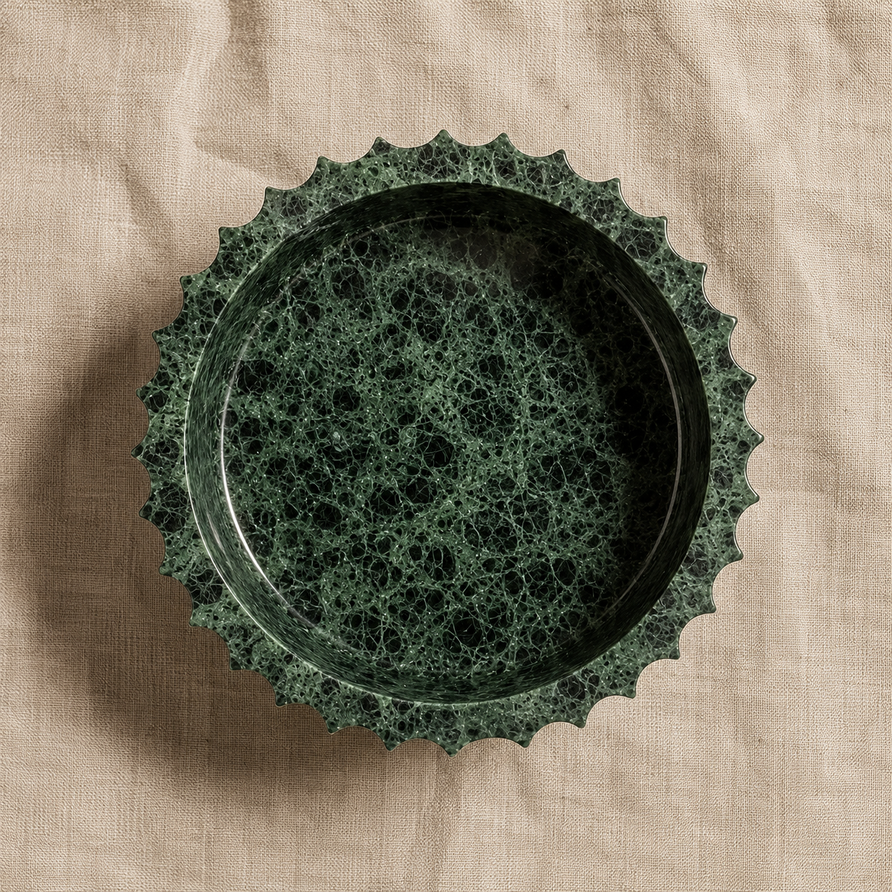 Verde Marble Inverted Fluted Bowl | Handcrafted Scalloped Décor Bowl