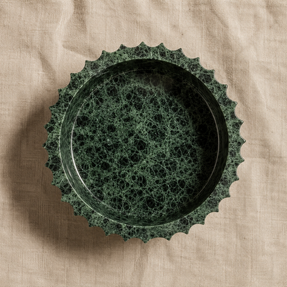 Verde Marble Inverted Fluted Bowl | Handcrafted Scalloped Décor Bowl