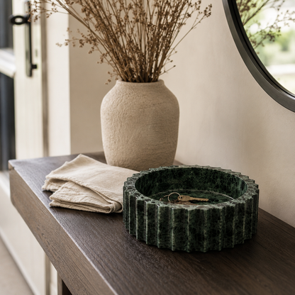 Verde Marble Inverted Fluted Bowl | Handcrafted Scalloped Décor Bowl