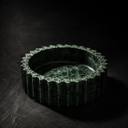 Verde Marble Inverted Fluted Bowl | Handcrafted Scalloped Décor Bowl