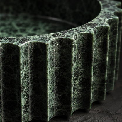 Verde Marble Inverted Fluted Bowl | Handcrafted Scalloped Décor Bowl