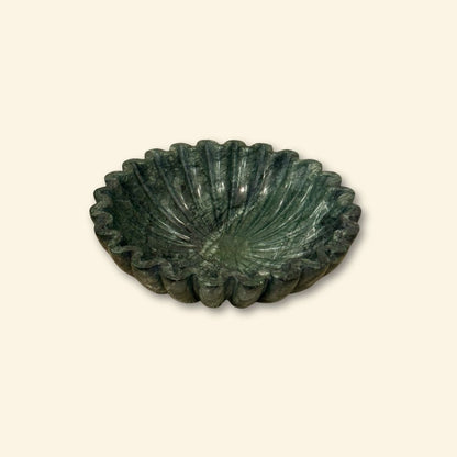 Green Marble Ruffle Bowl | Elegant Luxury Decor Piece
