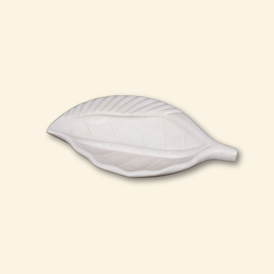 Leaf Shaped Urli Bowl | Multipurpose White Marble Home Decor