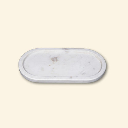 Bandeja ovalada alargada con forma de luna | Elegante pieza decorativa y para servir en mármol blanco