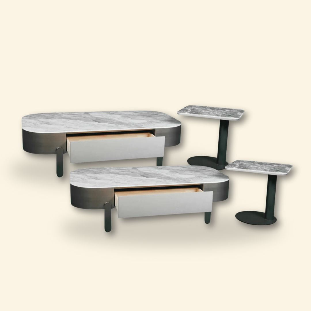 Marble Effect Coffee Table Set (2 Pcs) | Modern Luxury Design