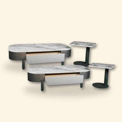 Marble Effect Coffee Table Set (2 Pcs) | Modern Luxury Design