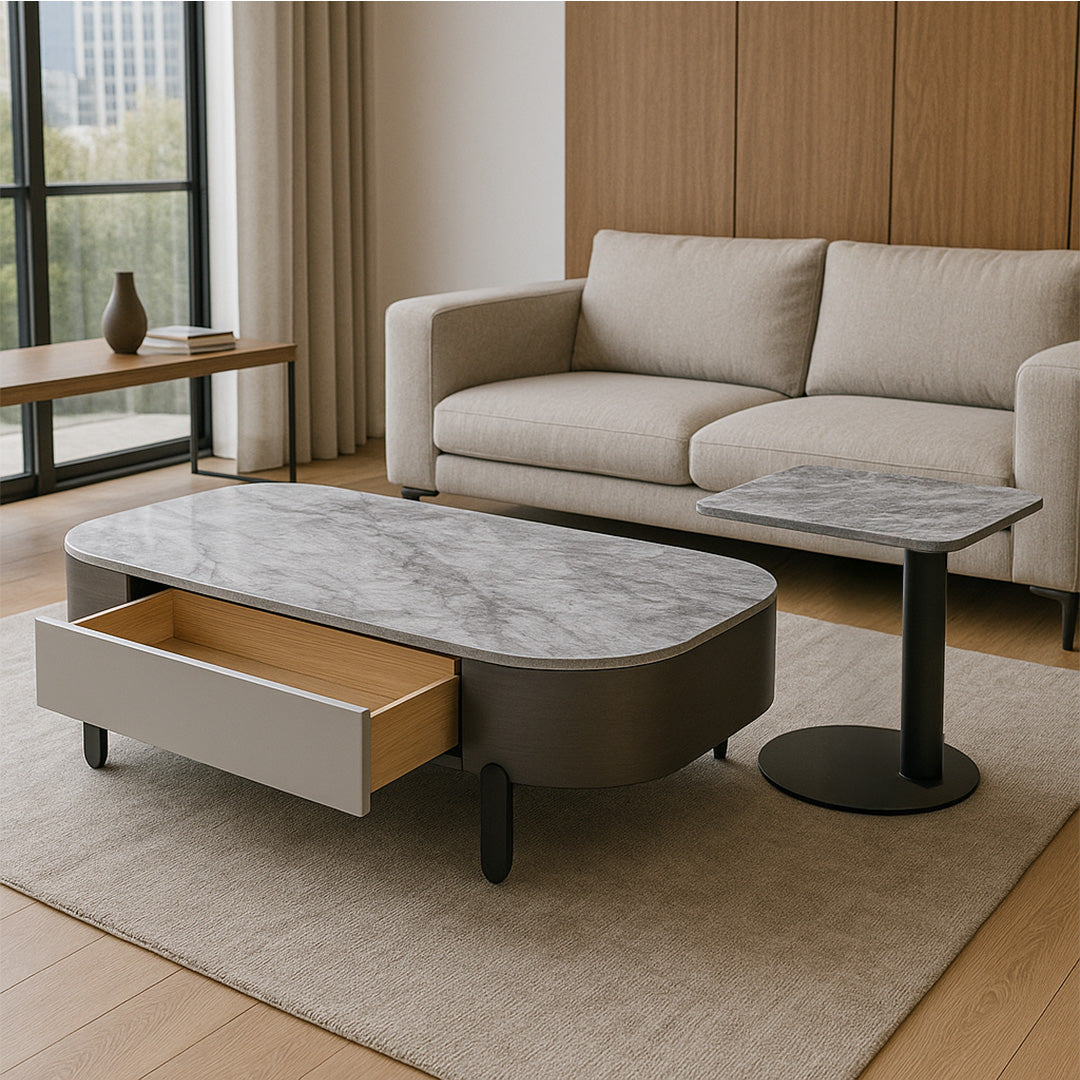 Marble Effect Coffee Table Set (2 Pcs) | Modern Luxury Design