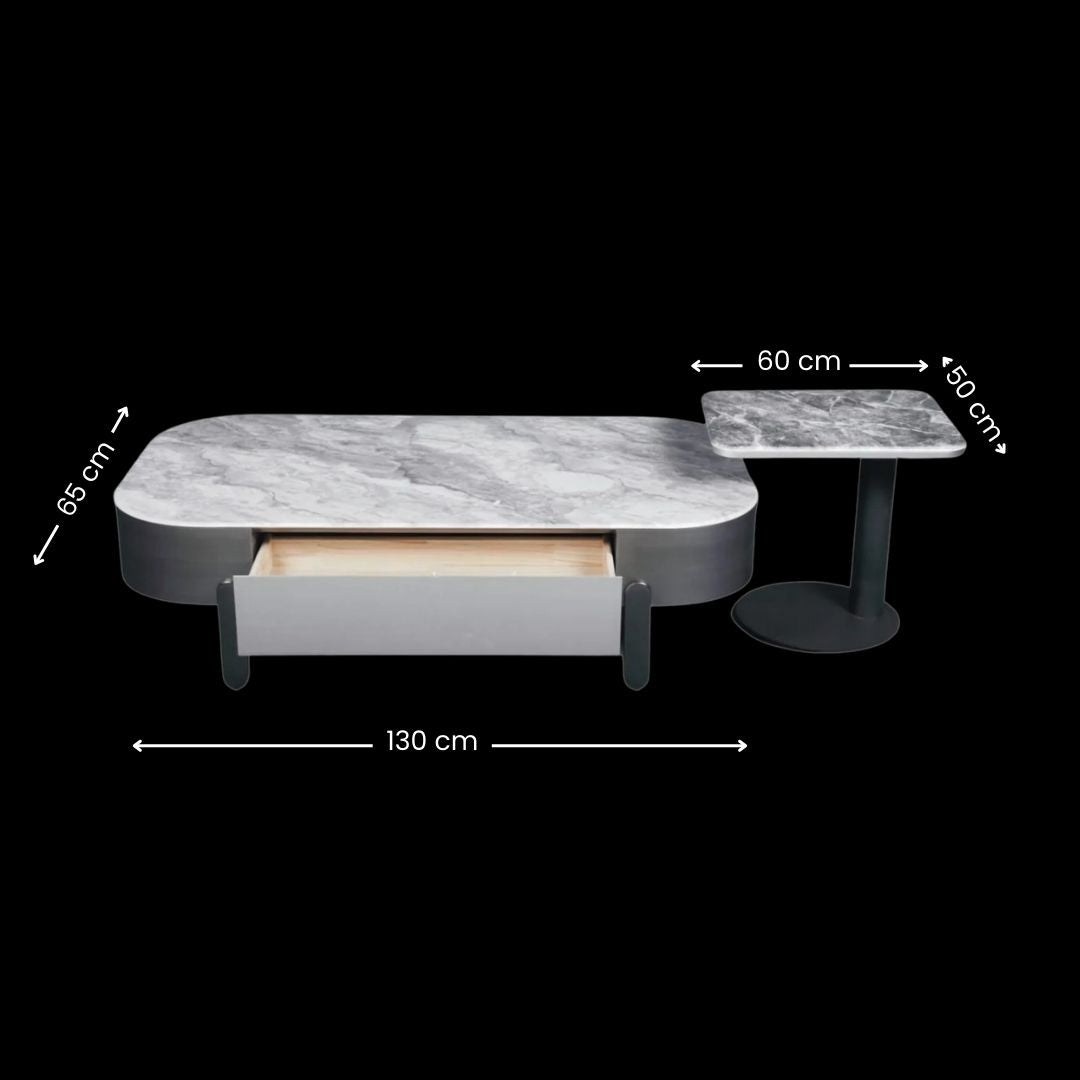 Marble Effect Coffee Table Set (2 Pcs) | Modern Luxury Design