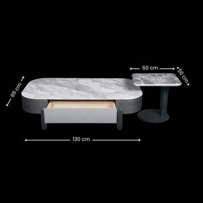 Marble Effect Coffee Table Set (2 Pcs) | Modern Luxury Design