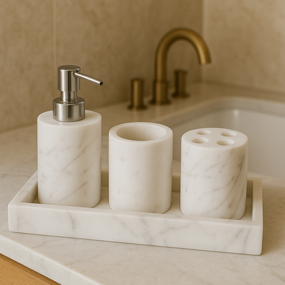 Juego de baño minimalista moderno | Elementos básicos para el baño de mármol blanco (juego de 4)