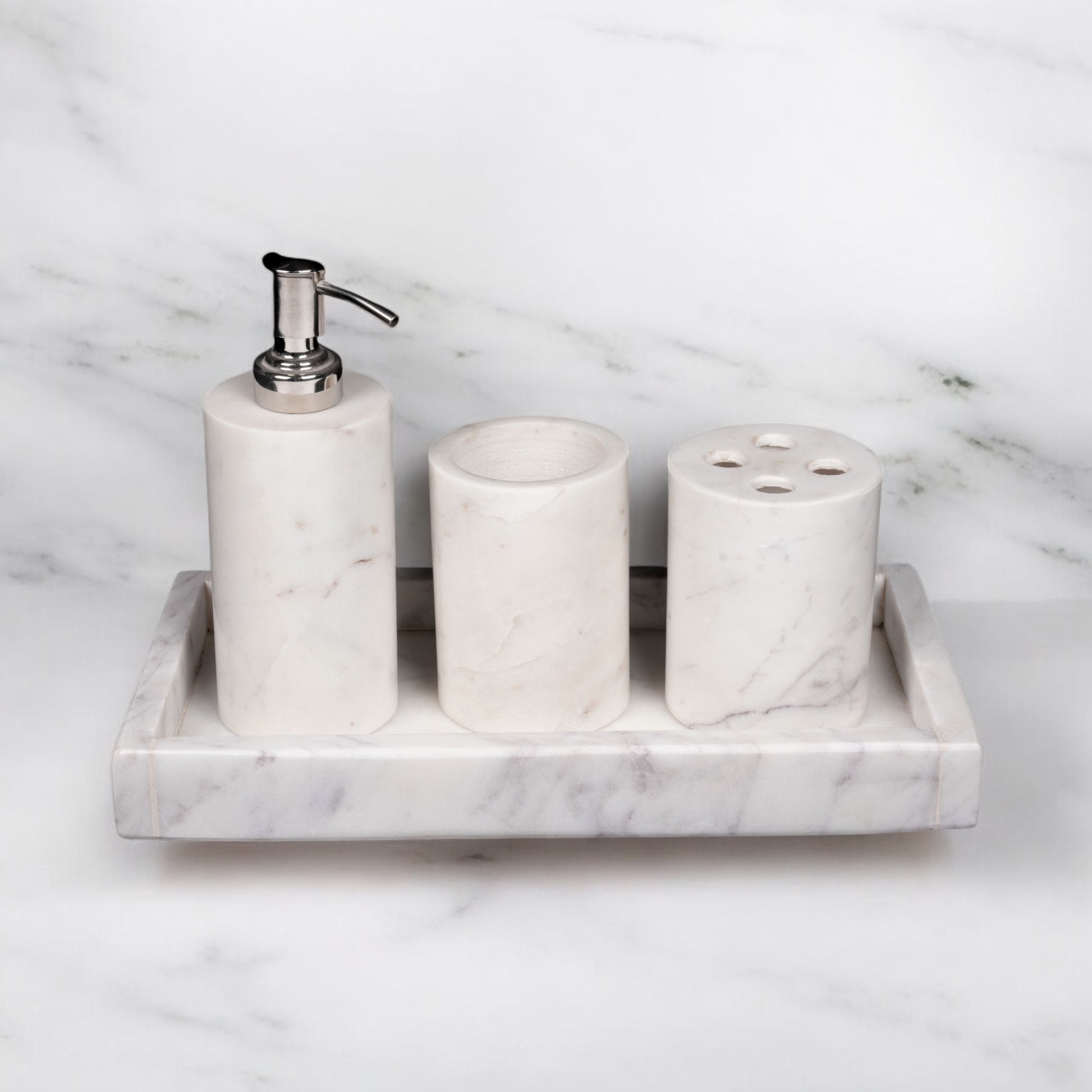 Modern Minimalistic Bathroom Set, liquid dispenser, toothbrush holder, toothpaste Holder