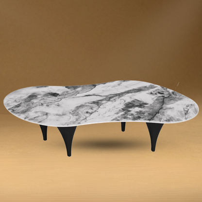 Natural Curved Grey & White Marble Effect Coffee Table