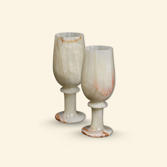 Juego de copas de vino de piedra natural de ónix (2 piezas) | Artículos para beber de lujo hechos a mano