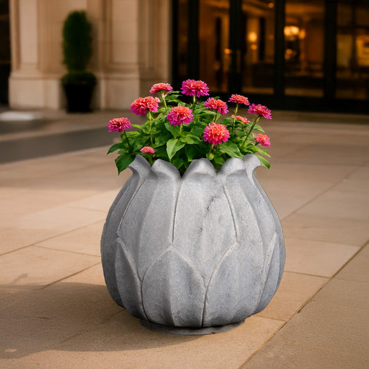 Maceta de mármol blanco para exteriores | Decoración de jardín de primera calidad