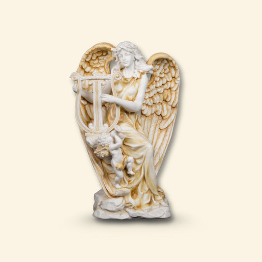 Roman Angel with Harp Sculpture | Indoor Sculpture Decor