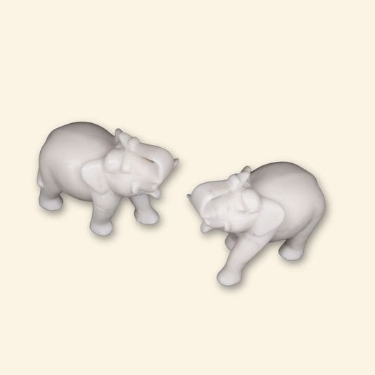 Mesa de mármol blanco Royal Jaipur con diseño de elefante | Juego de 2