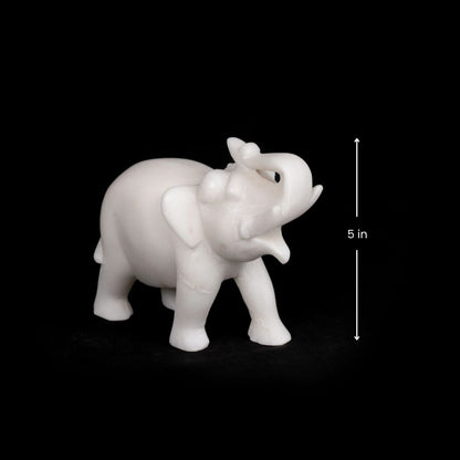 Mesa de mármol blanco Royal Jaipur con diseño de elefante | Juego de 2