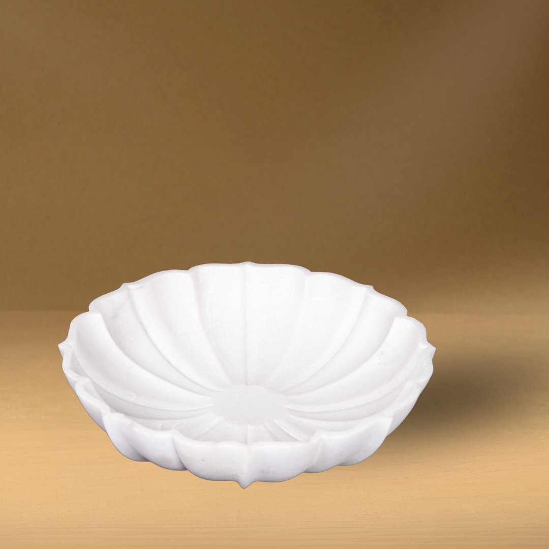 Royal White Marble Arch Shaped Urli Bowl for Multipurpose Use