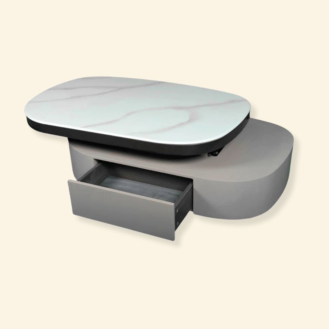 Mesa de centro con efecto mármol blanco de dos tonos