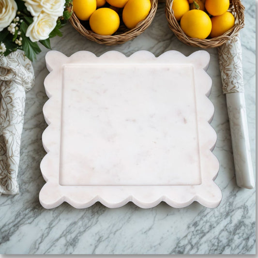 Plato cuadrado con arco de mármol blanco | Decoración y vajilla elegantes
