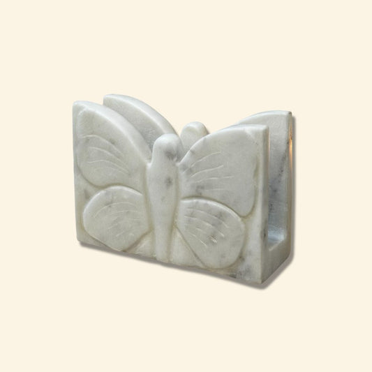 Porta rollos de papel de seda con forma de mariposa de mármol blanco | Decoración artística de lujo