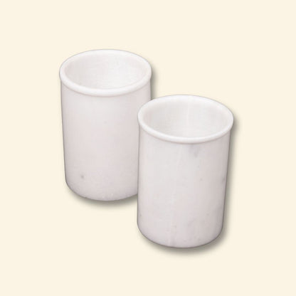 Vaso multiusos de mármol blanco para beber | Diseño artesanal (juego de 2)